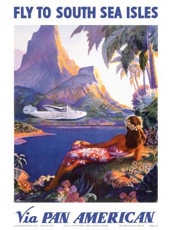 Hawaiian Master Art Print 9in x 12in PAA Fly to South Seas Isles via Pan American - Vintage World Travel Poster by Paul George Lawler c.1940s Pan American Airlines 